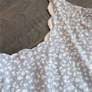 Blue and White Scalloped Floral Maxi Dress